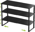 Jojocross Expandable Stackable Spice Rack Organizer for Kitchen Cabinet,Adjustable Counter Shelf, countertop, Pantry,Cupboard,Bathroom,Bedroom(3Packs/Black/Medium)