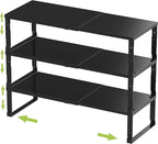 Jojocross Expandable Stackable Spice Rack Organizer for Kitchen Cabinet,Adjustable Counter Shelf, countertop, Pantry,Cupboard,Bathroom,Bedroom(3Packs/Black/Medium)