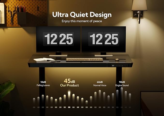 Claiks Glass Standing Desk with Drawers, 55 Inch Adjustable Stand Up Desk, Quick Install Home Office Computer Desk with USB Ports, Black