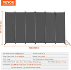 VEVOR Room Divider, 6 Panel Room Divider, Folding Privacy Screen and Portable Partition Divider for Room Separation, Freestanding Room Partitions for Office, Bedroom, Study, Grey