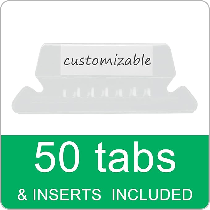 50 Packs Hanging File Folders,Standard Green,Letter Size File Folders with 1/5 Adjustable Cut Tabs,Decorative,Drawer,Desk and Cabinet Use