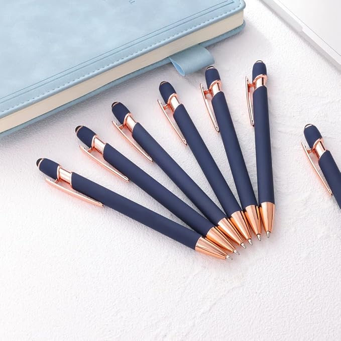 12 PCS 2 in 1 Stylus Ballpoint Pen with Stylus Tip, 1.0 mm Black Ink Metal Pen Stylus Pen for Touch Screens (Rose Gold & Blue)