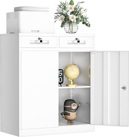 INTERGREAT Metal Cabinets with Drawers,White Metal Storage Cabinets with Doors and Shelves for Garage,Locking Garage Storage Cabinets Drawer 42"×36"×18"