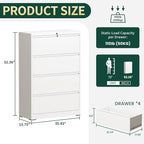 4 Drawer Lateral File Cabinet with Lock, Metal File Cabinets for Home Office, Office Furniture for Organization Hanging Legal/Letter/A4, Metal Filing Cabinet Storage Cabinet, Require Assembly, White