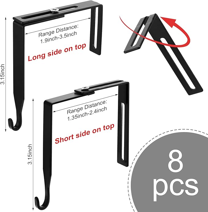 Amylove 8 Pcs Adjustable Cubicle Hanger Universal Partition Metal Cubicle Hooks Door Hanger, Adjusted to Fit Panels with 1 3/8 Inch to 3 1/2 Inch Thickness for Office Whiteboard (Black)