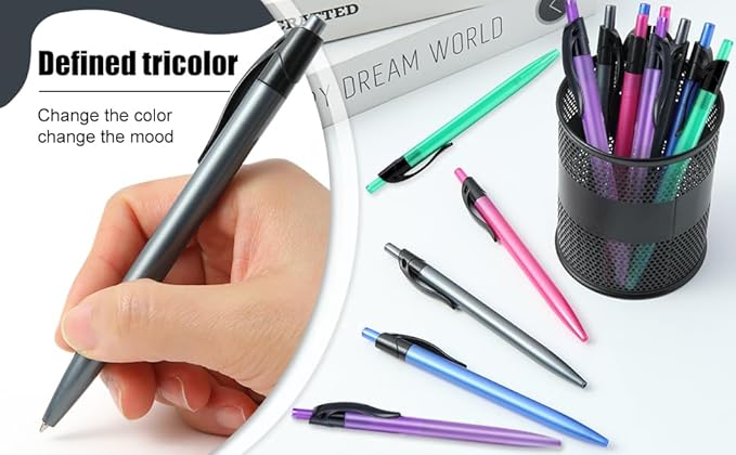 Yuxingrong Retractable Black Ballpoint Pen for Smooth Writing 1.0mm Medium Pack of 50, click pens with comfort grip, Idea for Journaling, Planner, Note Taking