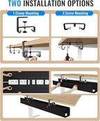 No Drill Cable Management Under Desk, 36" Cord Organizer for Table, Clamp/Screw Mount Cable Tray, Premium Black Fabric Desk Cord Management Tray for Office, Home (Large (36 Inch))