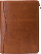 Geslun Genuine Leather Portfolio, Legal Size 8.5 x 14 Pad Holder, Business Padfolio for Men and Women, Zipper 14" Laptop Organizer, Executive Professional Work Travel Notepad Folio, Brown, Oil Tanned
