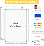 AMUSIGHT 3 Pack Double-Sided Magnetic Whiteboard, 36" x 24" Dry Erase Board, Aluminum Frame White Board for Wall, Hanging Mounting White Board Dry Erase Marker Board for Office, School, Home