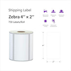 AveneMark 12 Rolls 4" x 2" Direct Thermal Labels for Barcodes Postage Address Shipping Labels Compatible with Rollo & Zebra Desktop Printers Adhesive - 750 Labels/Roll