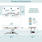 VERSADESK® Electric Standing Desk Converter, 40 Inch Large PowerPro™ Height Adjustable Sit to Stand Desk Riser with Keyboard Tray, Built-in USB Charging Outlet, Ergonomic Workstation, White