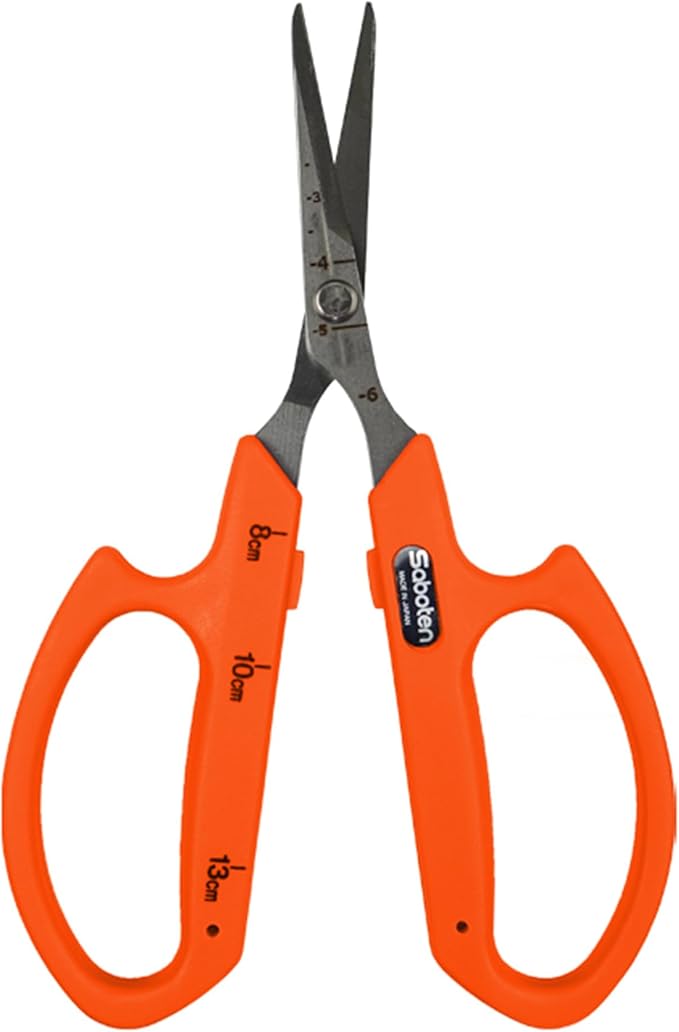 Saboten Stainless Steel Straight Blade Trimming Scissors Orange PT-12 160mm Precision Gardening Bonsai and Floral Shears Made in Japan