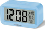KESHIDE Travel Digital Alarm Clock Battery Operated with Indoor Temperature, Desk Small Clock,Snooze Model,12/24H Display for Bedrooms Heavy Sleepers Kids Travel Bathroom (Black)