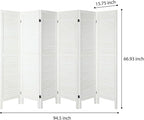 6 Panel Room Dividers and Folding Privacy Screens, Divider for Room Separation, Wood Louvered Divider Wall, Wooden Partition for Home Office Bedroom (White-Washed)