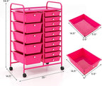HAPPYGRILL 15-Drawer Rolling Cart, Storage Carts with Removable Drawers & Steel Frame, Utility Cart on Lockable Wheels for Home, School, Office (Hot Pink)