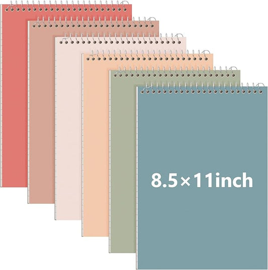 6 Pack 8.5 x 11'' Top Bound Office Steno Book Wide Ruled Double Sided Spiral Notebooks Reliable White Paper 70 Sheets/Pad Pastel Colors Covers for Writing School Notes(Business Color)