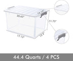 Citylife 44.4 QT Plastic Storage Bins with Latching Lids Stackable Storage Containers for Organizing Large Clear Storage Box for Garage, Closet, Kitchen, 4 Packs