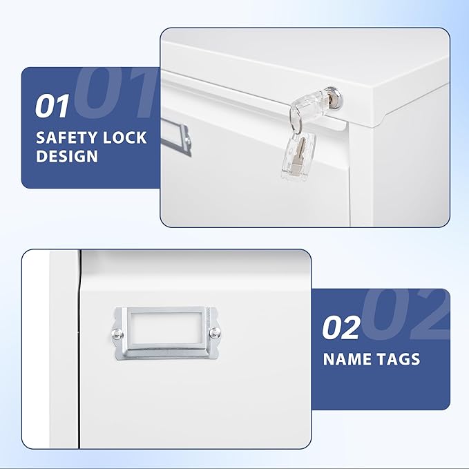 5 Drawer File Cabinet, Filing Cabinets for Home Office, Vertical File Cabinet with Lock, 61.6" H Locking File Cabinet for A4 Legal/Letter, Assembly Required (White)
