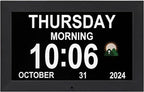 Memwake Digital Alarm Clock, Multiple Alarm Functions, Clock with Date and Week, Digital Alarm and Electronic Calendar for Seniors (White, 7 inch) (10-inch Black)