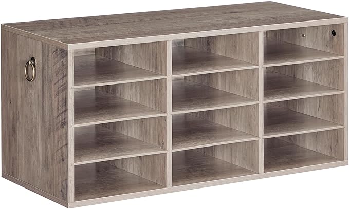 HOOBRO Countertop Mail Sorter Organizer, Wooden Literature Organizer, Student Mailbox for Classroom, Desktop Bill Organizer for Office Home School, 12 Compartments, Greige BG43WF01