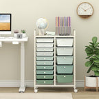 DORTALA 15-Drawer Rolling Storage Cart with Drawers, Rolling Utility Cart w/Removable Drawers & Universal Wheels, Tools Scrapbook Paper Organizer for School, Office, Home, Classroom (Gradient Green)