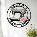 Custom Sewing Machine Metal Sign, Personalized Name Flowers Sewing Sign for Sewing Room Craft Room Decor Sign Sewing Metal Wall Art, Customized Sewing Family Name Sign for Mom Grandma