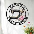 Custom Sewing Machine Metal Sign, Personalized Name Flowers Sewing Sign for Sewing Room Craft Room Decor Sign Sewing Metal Wall Art, Customized Sewing Family Name Sign for Mom Grandma