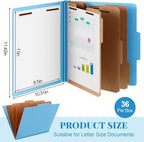 Skyygemm 36 Pcs Classification Folders Letter Size, 3 Divider Pressboard File Folder with Fasteners, Expanding File Organizer Bulk for School Teachers, Office Employee, Coworker, Staff (Blue)