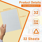 Guakicae 32 Sheets Grey Cardstock 8.5 x 11 Printer Paper, 80lb Thick Silver Card Stock for Cards Making, Invitations, Certificates, Anniversary Cards, Office Printing