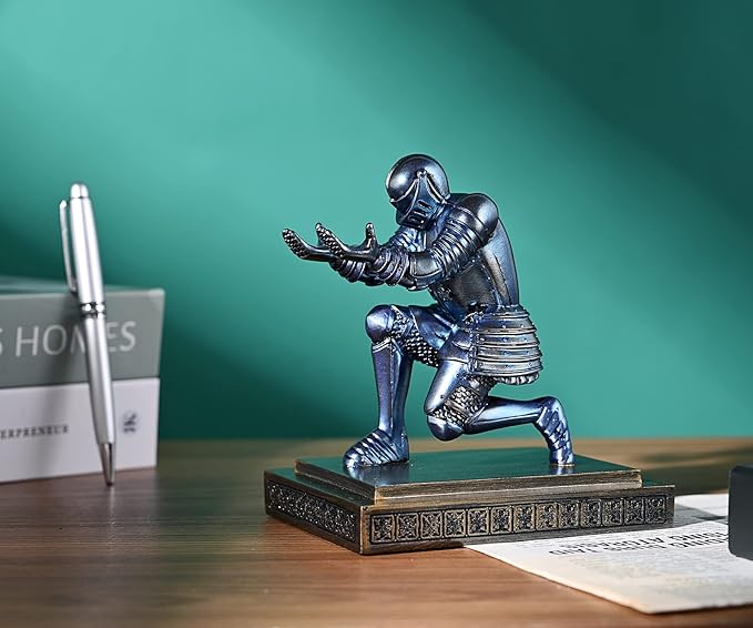 Knight Pen Holder Pen Stand Desk Organizers and Accessories Resin Pencil Holder as Gift with a Fancy Pen for Office and Home Desk Organizer (Blue)