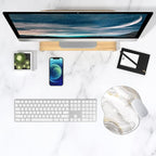 ITNRSIIET Ergonomic Mouse Pad with Gel Wrist Support Small Wrist Rest Smooth Surface Non-Slip PU Base Comfortable Office Supplies Pain Relief, 8.7 x 7.2 inches, White marbling