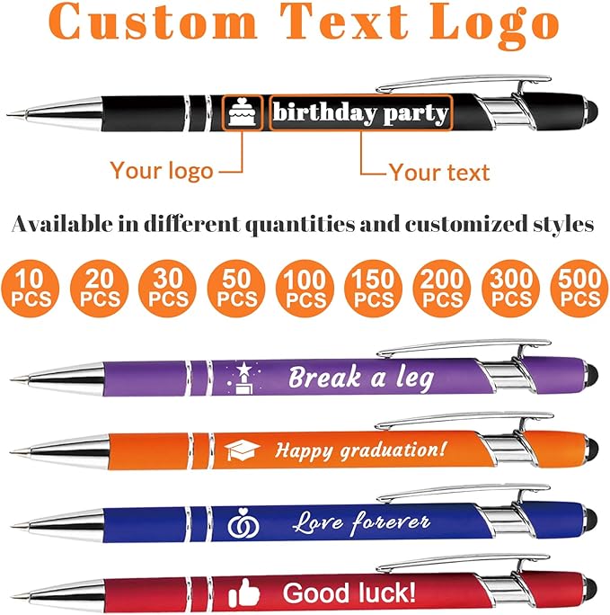 Personalized Ballpoint Pens Bulk with Stylus, Custom Pen Engraving Name Logo Text, Gifts for Business School Christmas Birthday Office Graduation