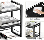 ART-GIFTREE Office Desk Shelf Organizer, Wood Desktop Bookshelf Supplies Storage Rack, Shelf for Top of Desk and Dresser (Pure Black-2 Tier)