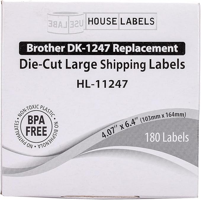 HOUSELABELS Compatible with DK-1247 Replacement Roll for Brother QL Label Printers; 180 Large Shipping Labels; 4.07" x 6.4" (103mm*163mm) - 8 Rolls