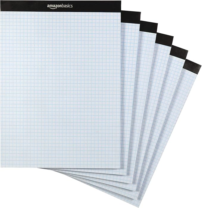 Amazon Basics Quad Ruled Graph Paper Pad, 600 Sheets, 6-Pack (100 Sheets Each), White, Letter Size 8.5 x 11 in