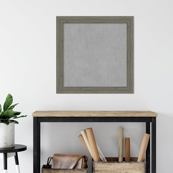 Amanti Art Grey Framed Magnetic Board 29x29 Medium Vision Board for use with Magnets, 100% Metal Sheet to Display Items as Office Decor or for Home Organization in mudroom, Kitchen or Kids Room