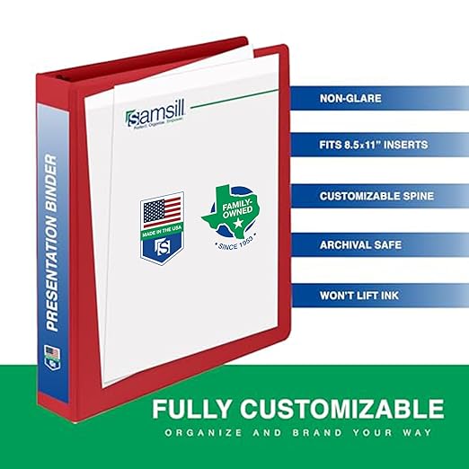 Samsill 3 Inch 3 Ring Binders, Made in USA, Economy Round Ring, Clear View Cover, 550 Sheet Capacity - for School, Home, Office - Red, 4 Pack