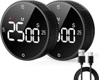 Rechargeable Magnetic Kitchen Timer for Cooking, Building 800mAh Battery Large Display Digital Countdown Countup Timer, 3 Preset 5/15/25 Mins Loud Alarm for Baking Grilling Studying - 2PCS