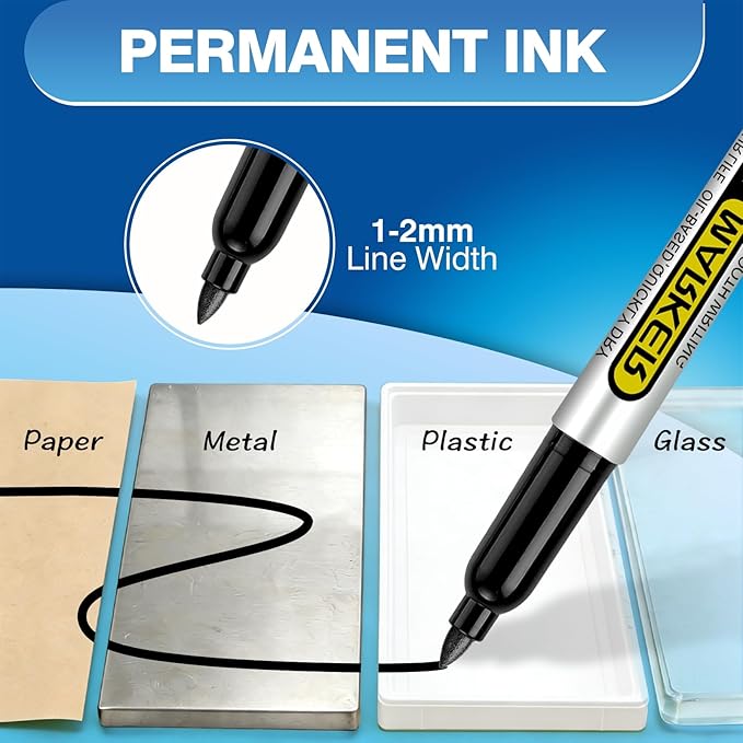 SFAIH Black Permanent Markers Bulk - 24 Pack, 1s Quick Dry, Non-Fading, Fine Point Permanent Pens for Plastic Glass Metal Wood Paper Stone, Office Classroom Kitchen, Doodling, Marking, Waterproof