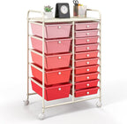 GOFLAME 15-Drawer Rolling Storage Cart, Craft Storage Cart with Removable Drawers & Lockable Wheels, Art Cart Supply Storage Organizer for Home Office Classroom, Pink Gradient
