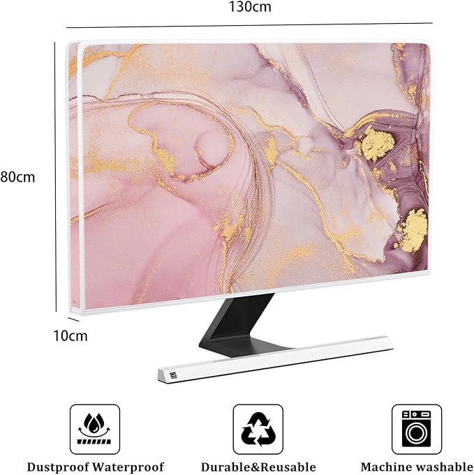 Baocicco Pink Gold Marble Waterproof Screen TV Cover 55 Inch Decorative Modern Television Cover for Home TV Screen Texture Dust Proof Monitor Covers for Television Screen LED LCD OLED TVs