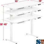 SHW 55 x 28 Inches Electric Height Adjustable Standing Desk with Drawer and Memory Preset, White