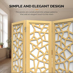 VINGLI 70'' H Room Divider, Non-Woven Fabric Privacy Screen, Indoor Partition Wall Dividers, Freestanding Hinged Space Separator with Modern Unique Pattern (Gold, 4 Panel)
