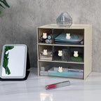 OSteed Desktop Drawers, Desk Organizer with 1 Large Drawer & Bunny Handles, Stackable Plastic Storage Box for Home Collection, Cosmetics, Office Supplies (1 Tall Layer, Cream & Clear)