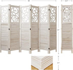 Room Divider Wood Carved Wall Divider Indoor Folding Portable Partition Screen for Home Office Garden Terrace - 6 Panel, 67 * 90inch (White)