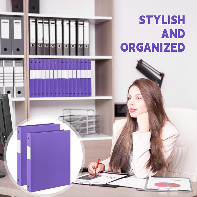 Henoyso 48 Pcs 3 Ring Binder 0.5 Inch Round Fits Letter Size 8.5'' x 11'' Paper Plastic Flexible Binder Bulk Holds 140 Sheets with 1 Pockets Versatile Organizer for Home Office School (Purple)