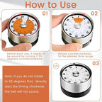 6 Pcs 60 Minute Visual Kitchen Timer Small Classroom Timers with Loud Alarm Stainless Steel Mechanical Timers for Classroom Desk Teaching Chef Countdown Egg Baking Office Cooking(White)