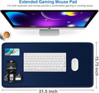 Large Mouse Pad, 31.5x15.7 inch Large Extended Computer Keyboard Mouse Mat, Water Resist Non-Slip Mousepad Rubber Base Long XXL Desk Mouse Pad for Work & Gaming, Office & Home, Dark Blue