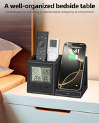 Multifunctional Pen Holder and Organizer for Desk with Wireless Charger, Digital Indoor Thermometer and Humidity Gauge, Home Office Organizers and Storage (Battery Included)