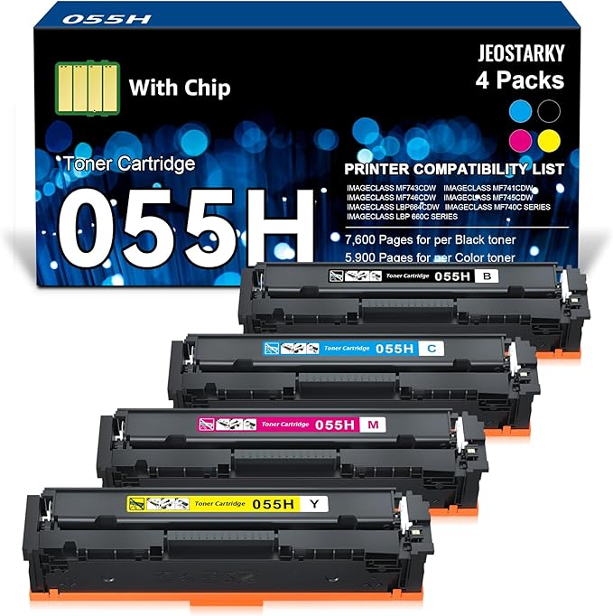 055 High Capacity Toner Cartridge Replacement for Canon 055H 055 Toner Cartridges Set for Canon MF743Cdw Ink Color imageCLASS MF743Cdw MF741Cdw MF741C MF743C Printer (4 Pack)